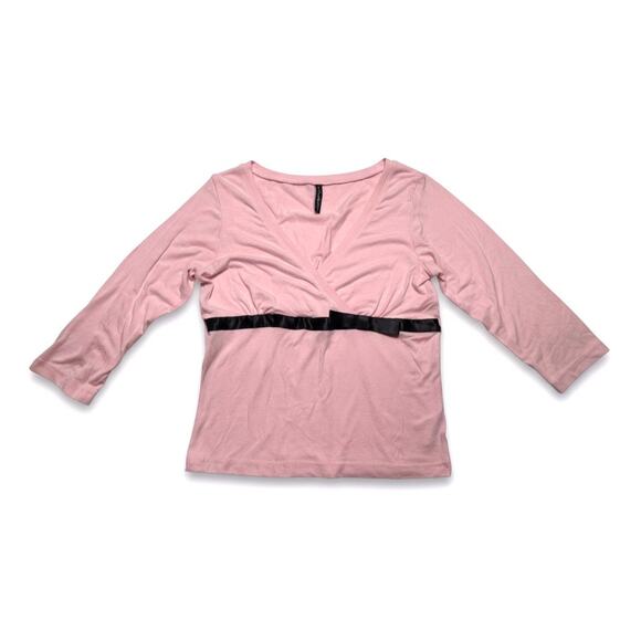 Vintage Cha Cha Vente Pink Surplice Wrap Top W/ Satin Empire Ribbon Size Medium - Picture 2 of 11